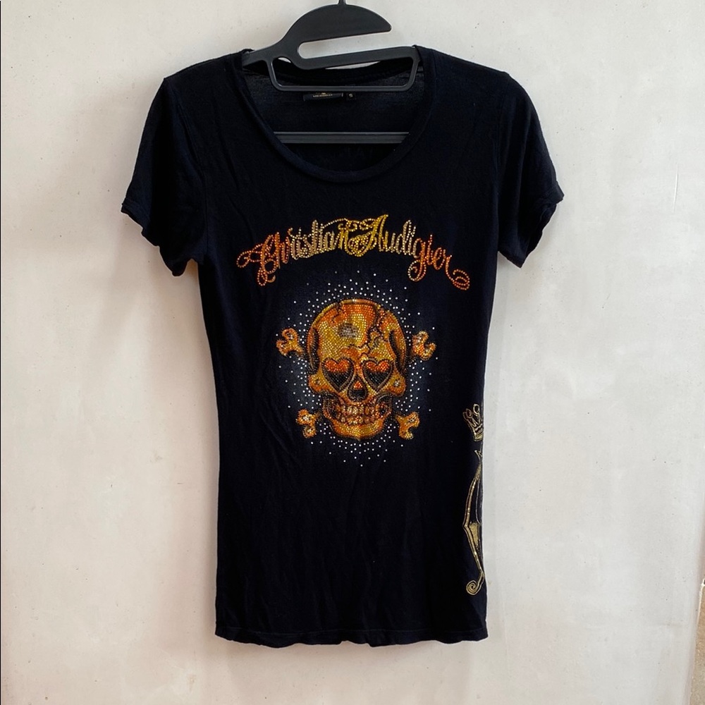 Christian Audigier Black Graphic Women's Top